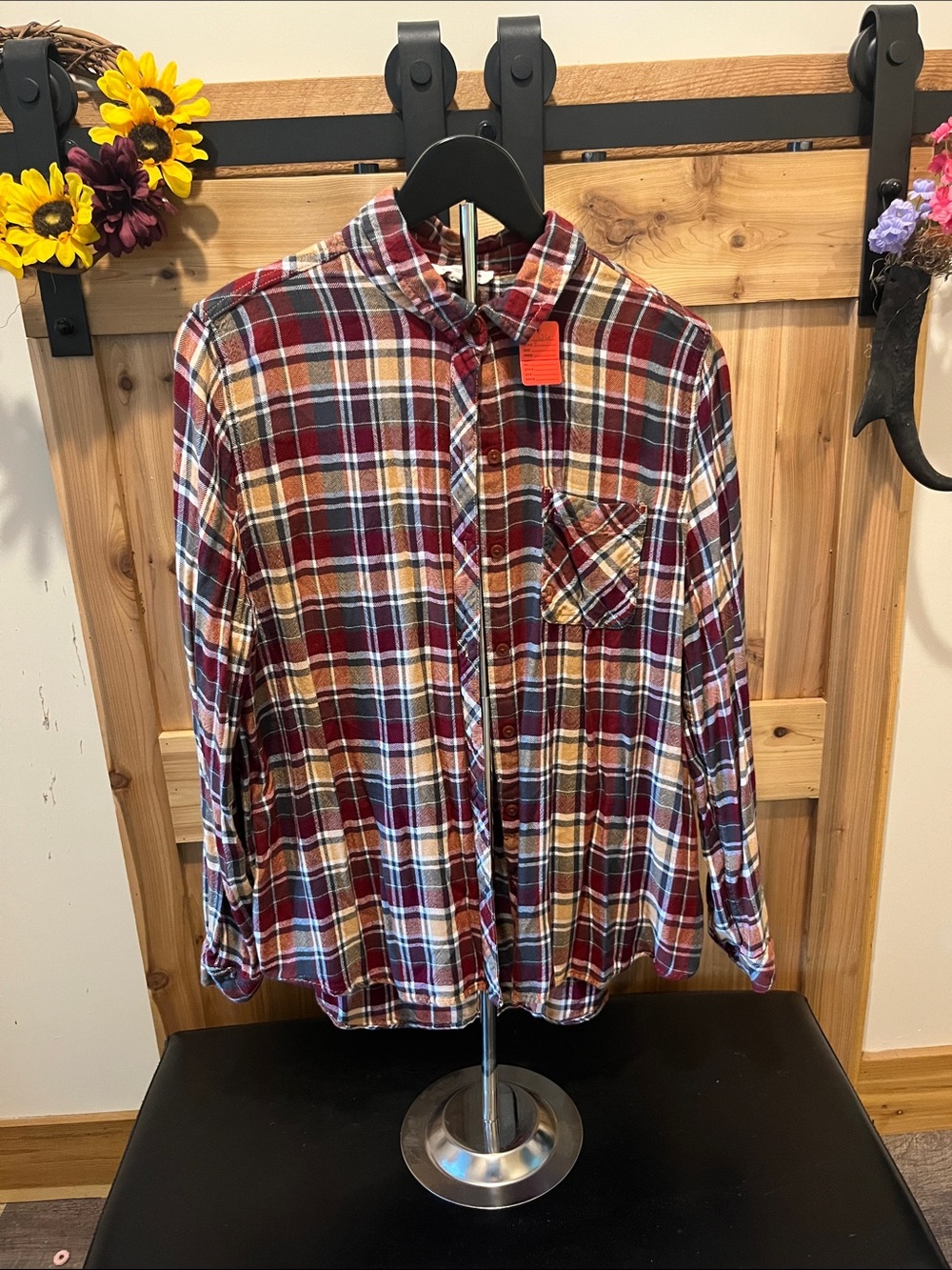 beachlunchlounge Burgundy, Mustard & Navy Plaid Button-Down Shirt